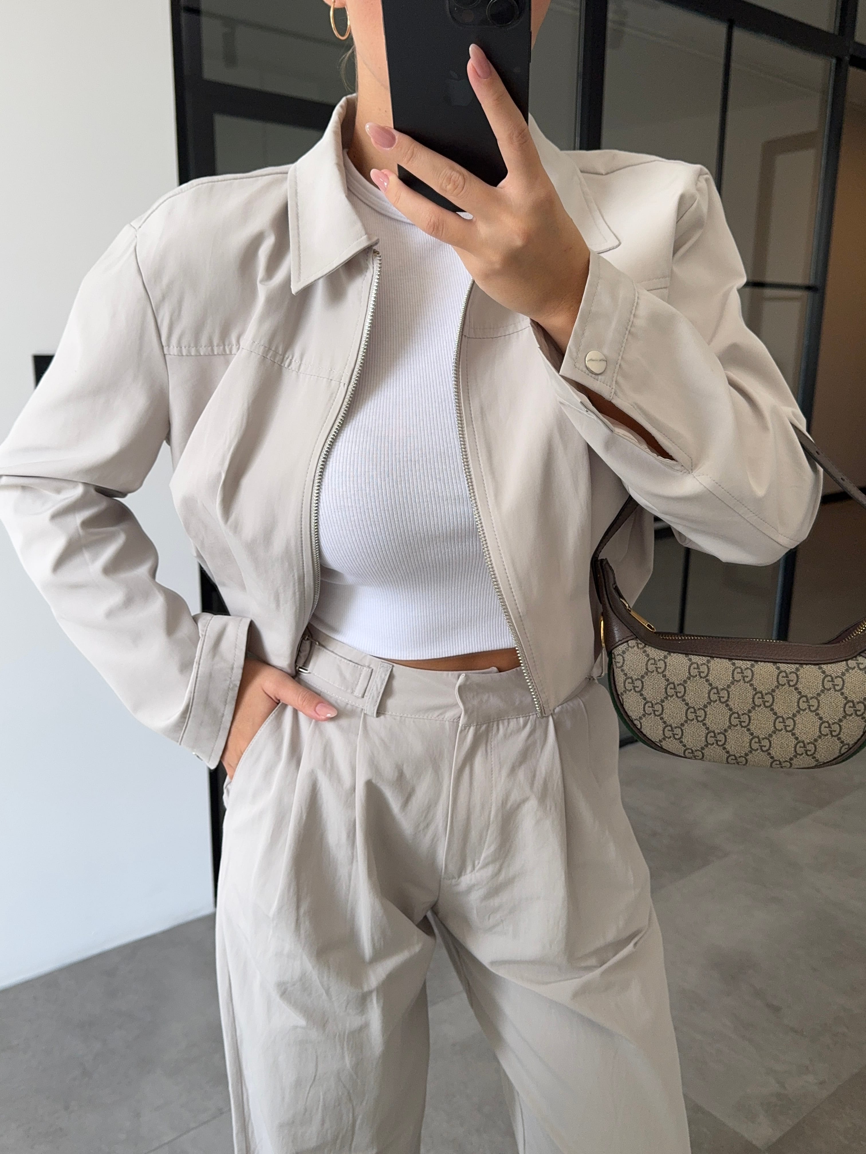 TAŞ RENGİ CROP BOMBER CEKET 