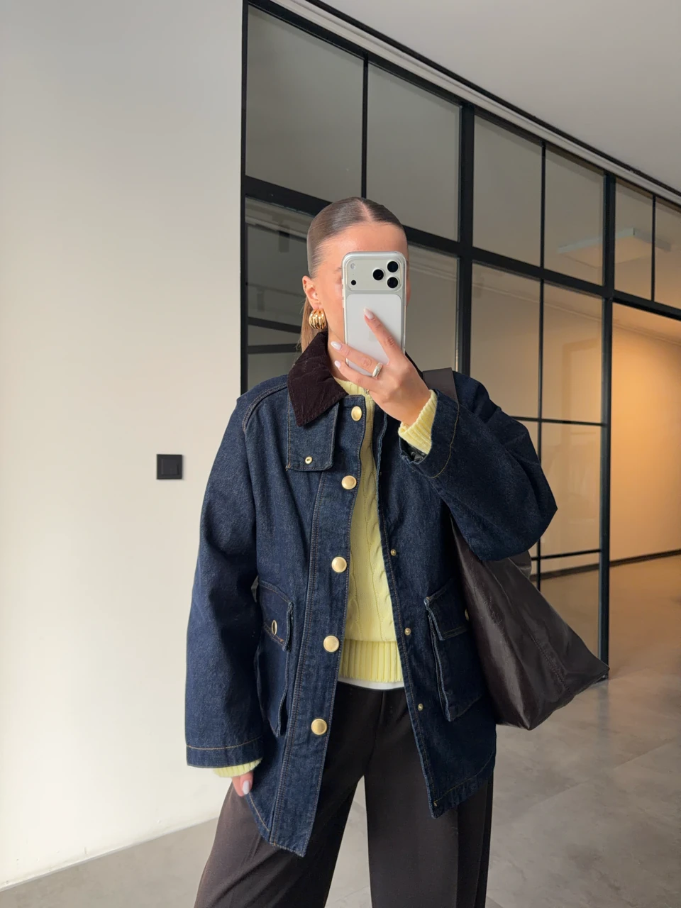 KADİFE YAKALI EKOSE ASTARLI DENİM CEKET