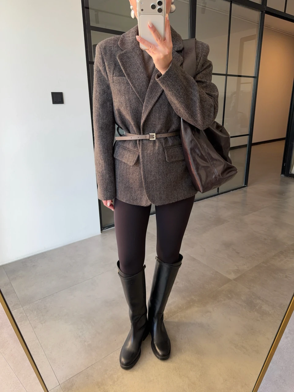 KAHVERENGİ ÇİZGİLİ KEMERLİ KAŞE CEKET