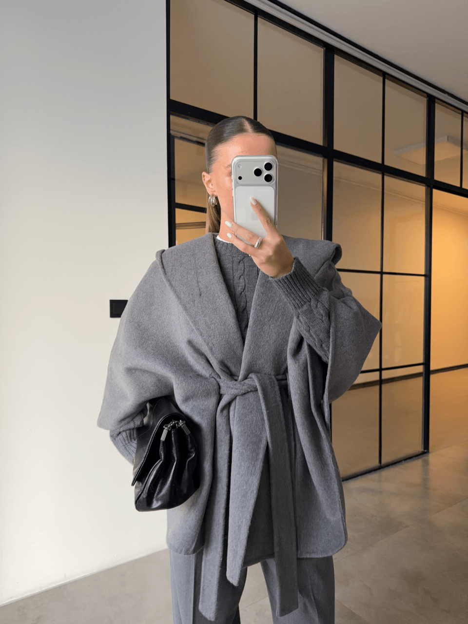 %100 YÜN GRİ PANÇO