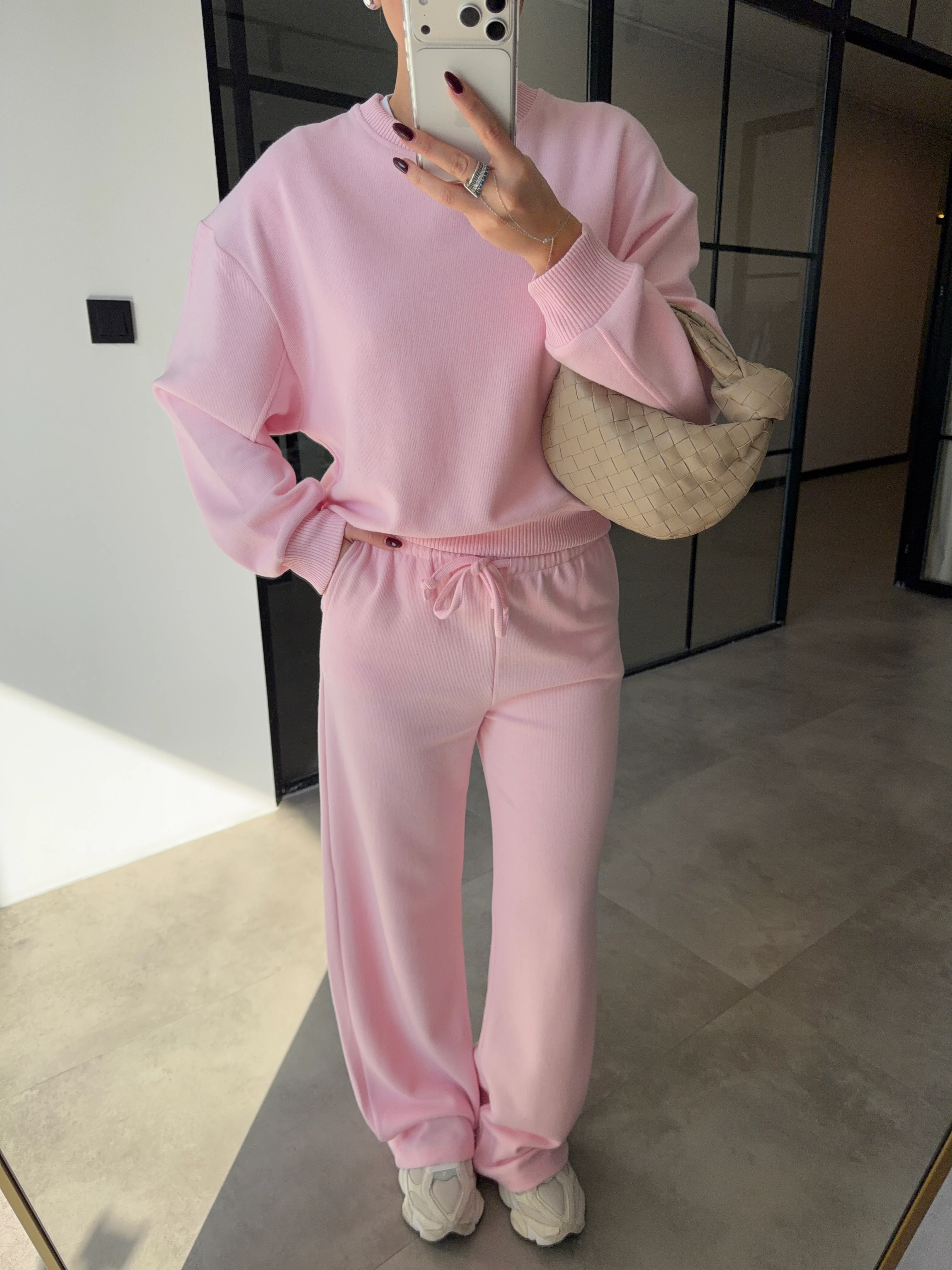 BİSİKLET YAKA PEMBE SELANİK KUMAŞ TAKIM