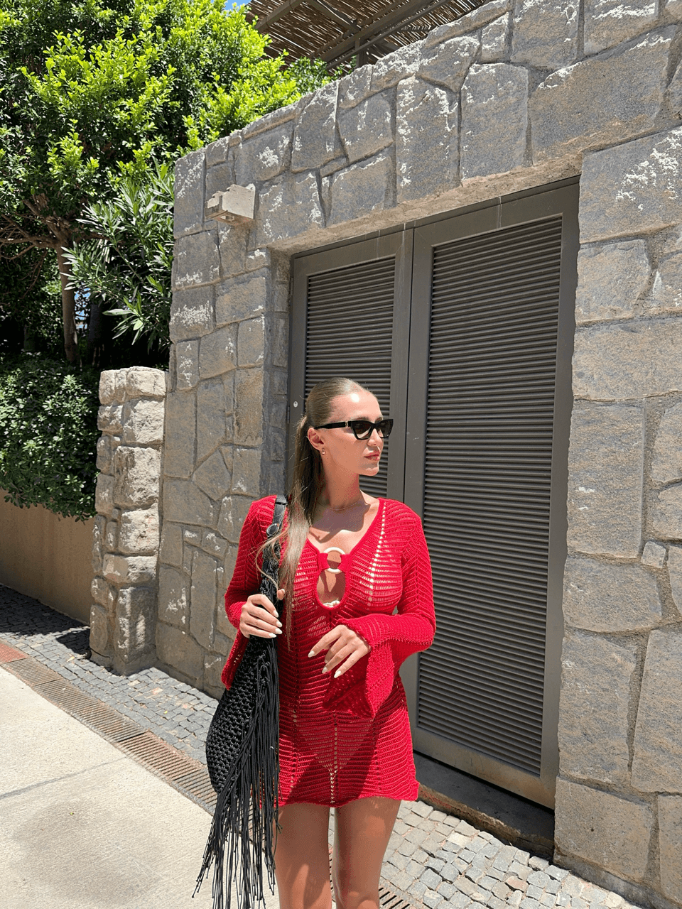 HALKA DETAYLI KIRMIZI BEACHWEAR