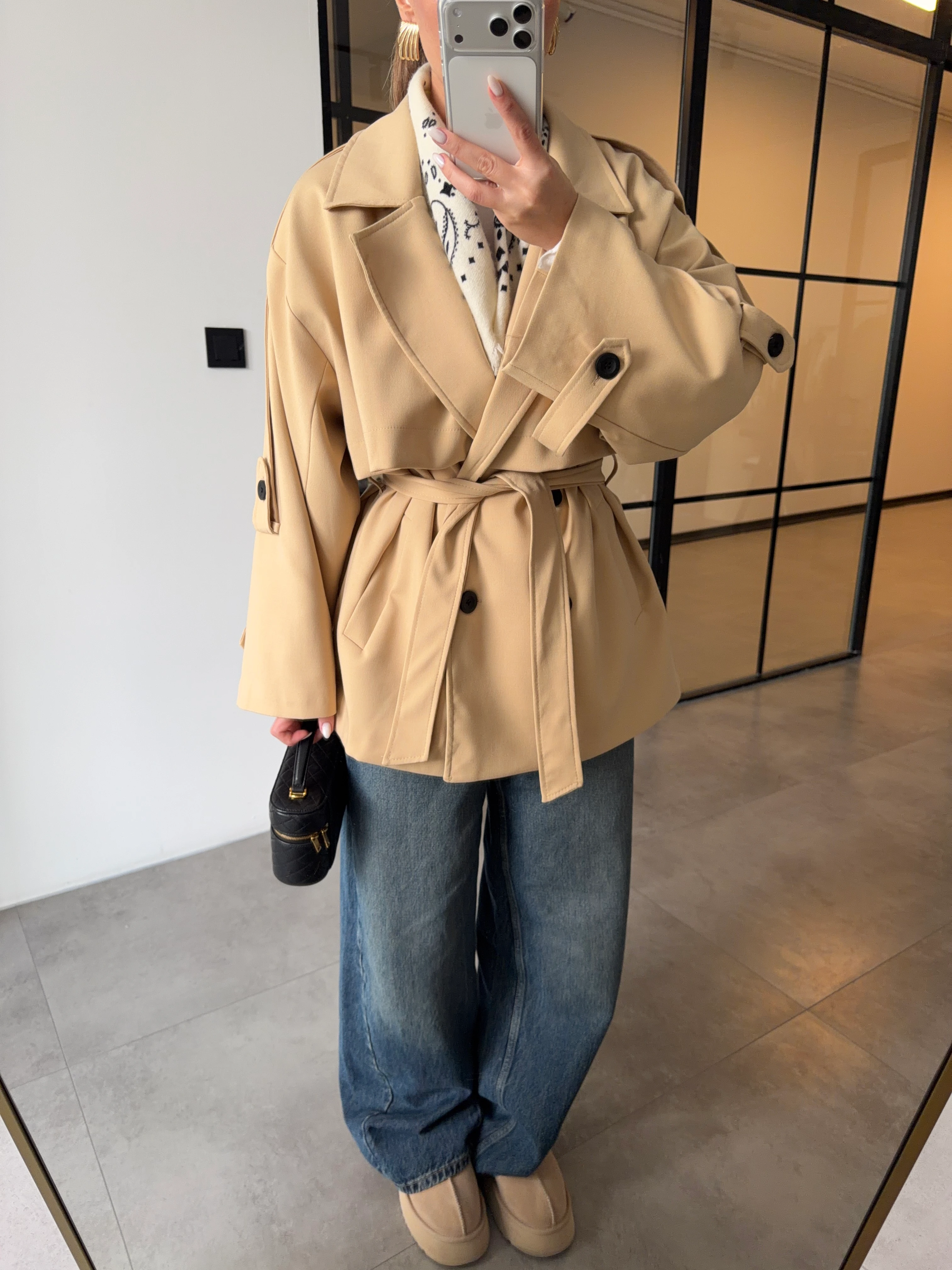 OVERSİZE ARA BOY BEJ RENGİ TRENÇKOT