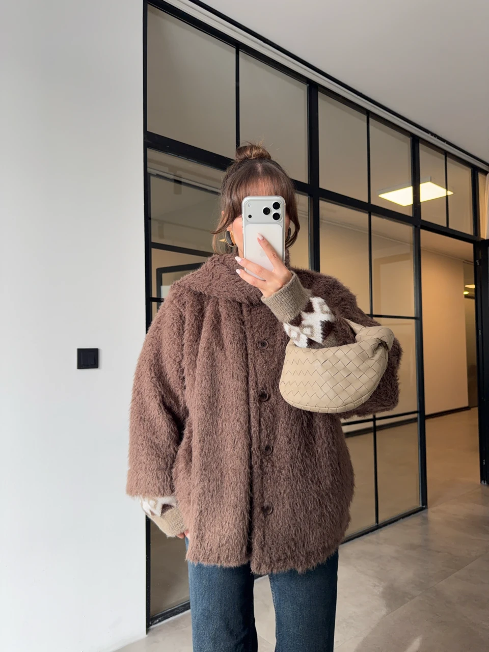 FULARLI PELUŞ KISA KABAN