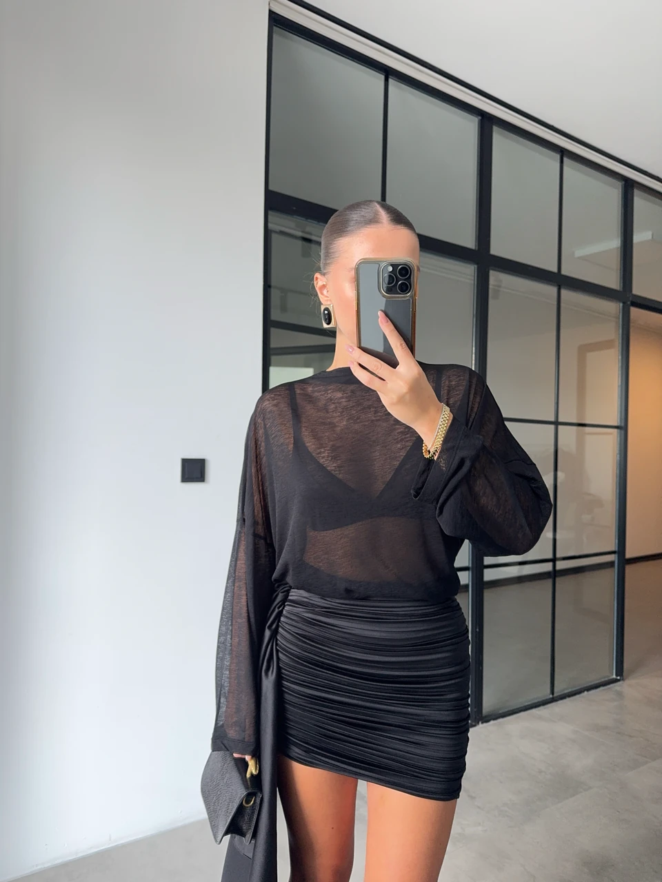 DRAPELİ KUŞAKLI SİYAH ETEK