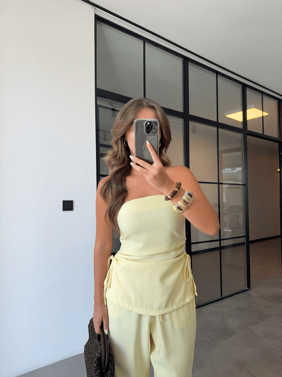 STRAPLESS GATHERED YELLOW SUIT