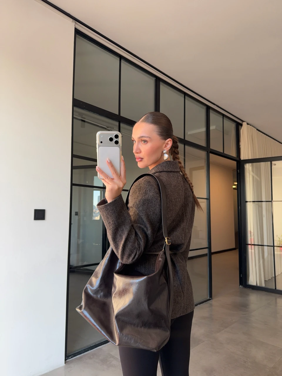 KAHVERENGİ ÇİZGİLİ KEMERLİ KAŞE CEKET