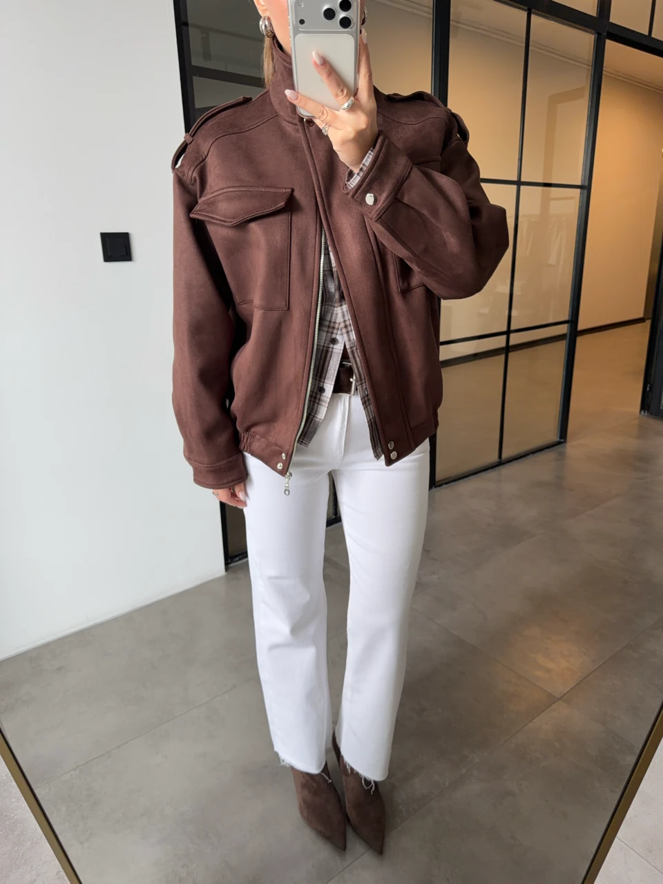 GENİŞ CEPLİ SÜET BOMBER CEKET