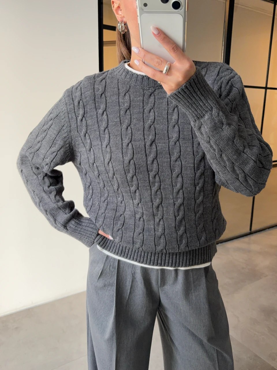 SAÇ ÖRGÜ ANTRASİT TRİKO KAZAK