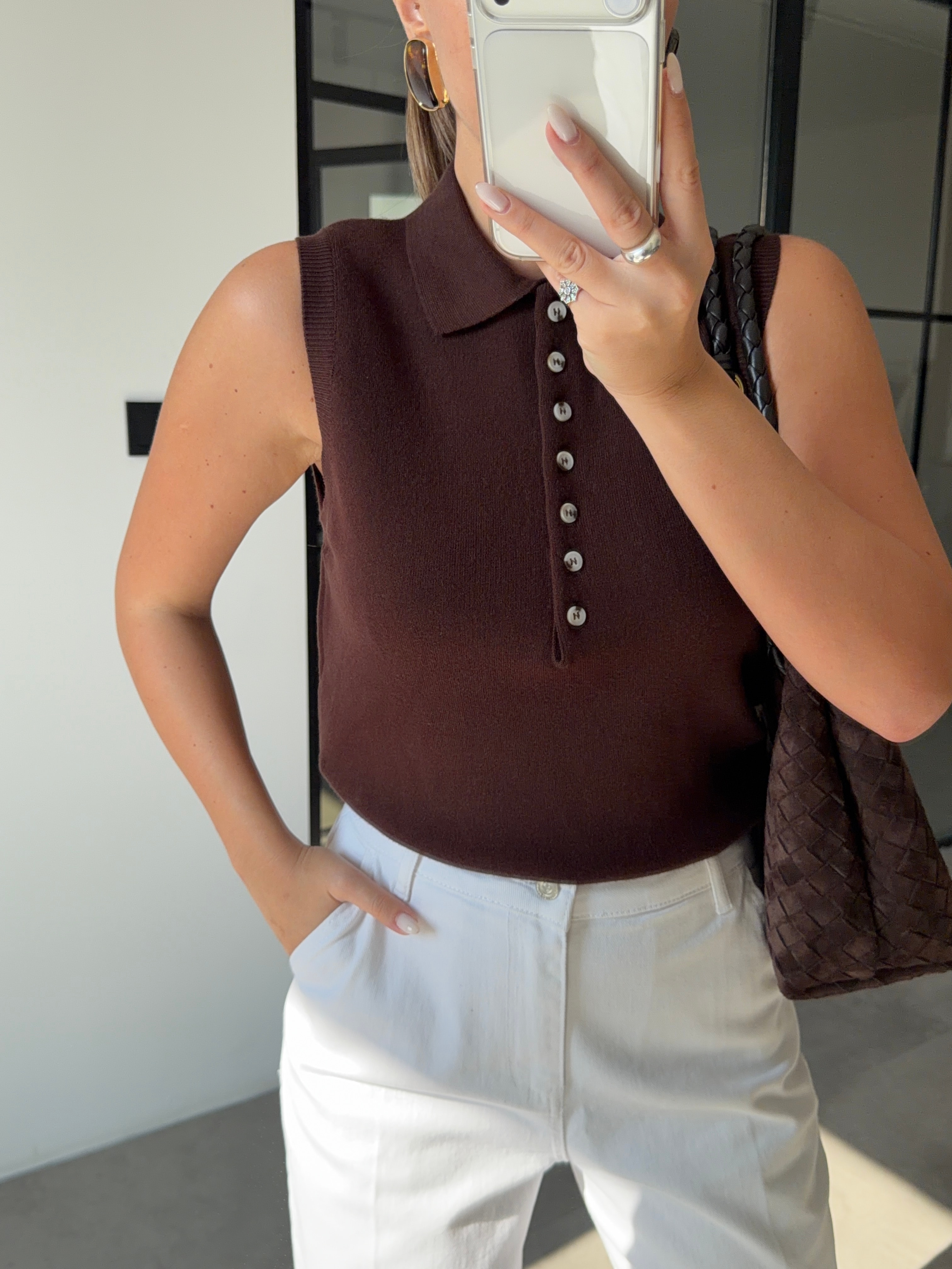 POLO YAKA DÜĞMELİ KAHVERENGİ TRİKO