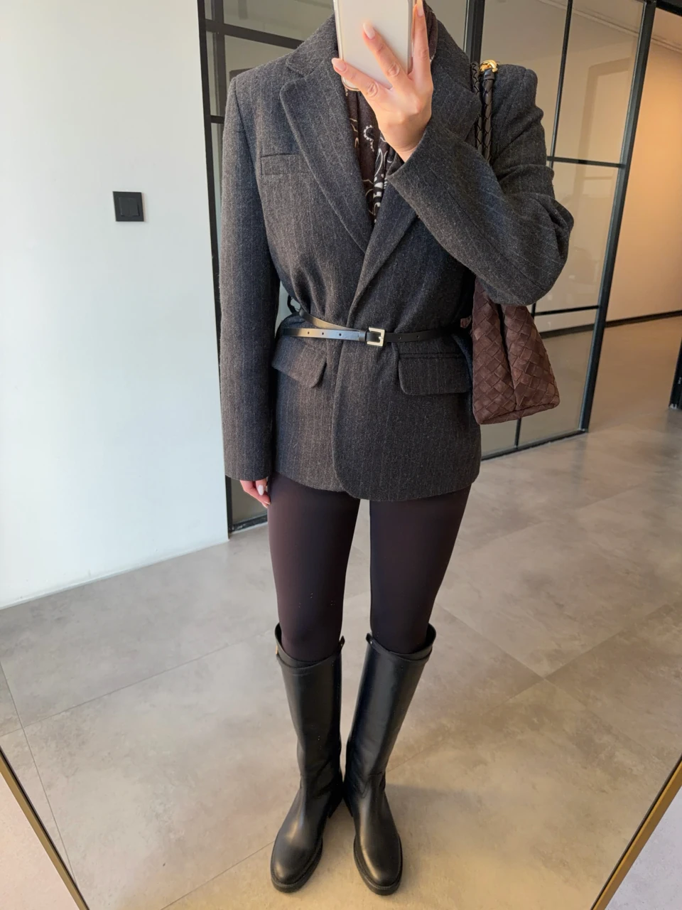 ANTRASİT ÇİZGİLİ KEMERLİ KAŞE CEKET