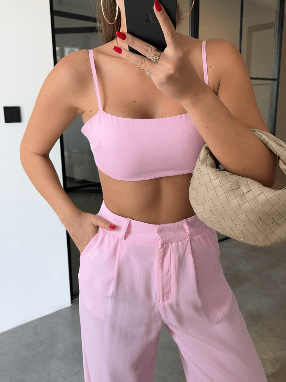 TENCEL ASKILI PEMBE CROP