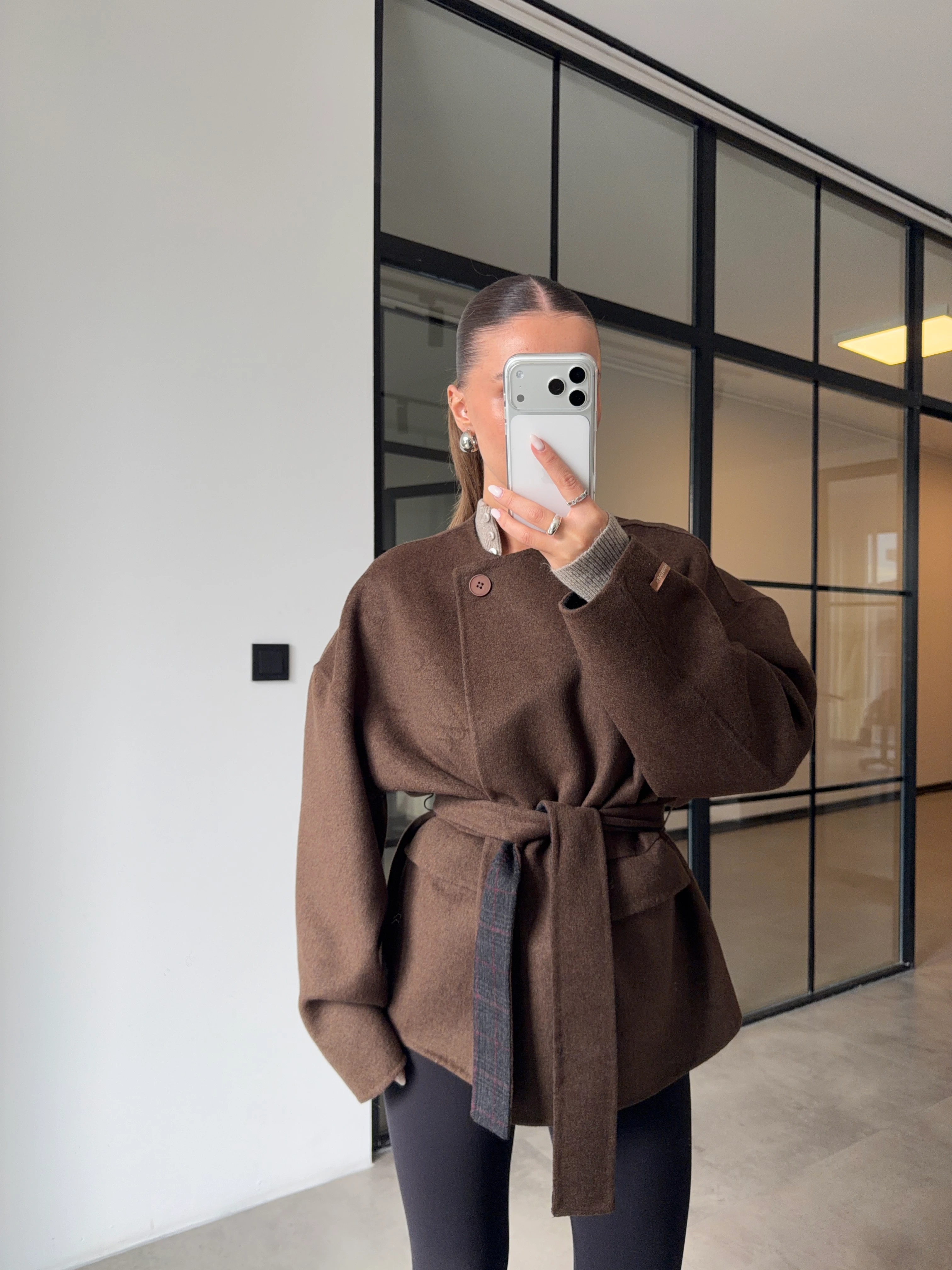 FULARLI EKOSELİ %100 YÜN KISA KABAN