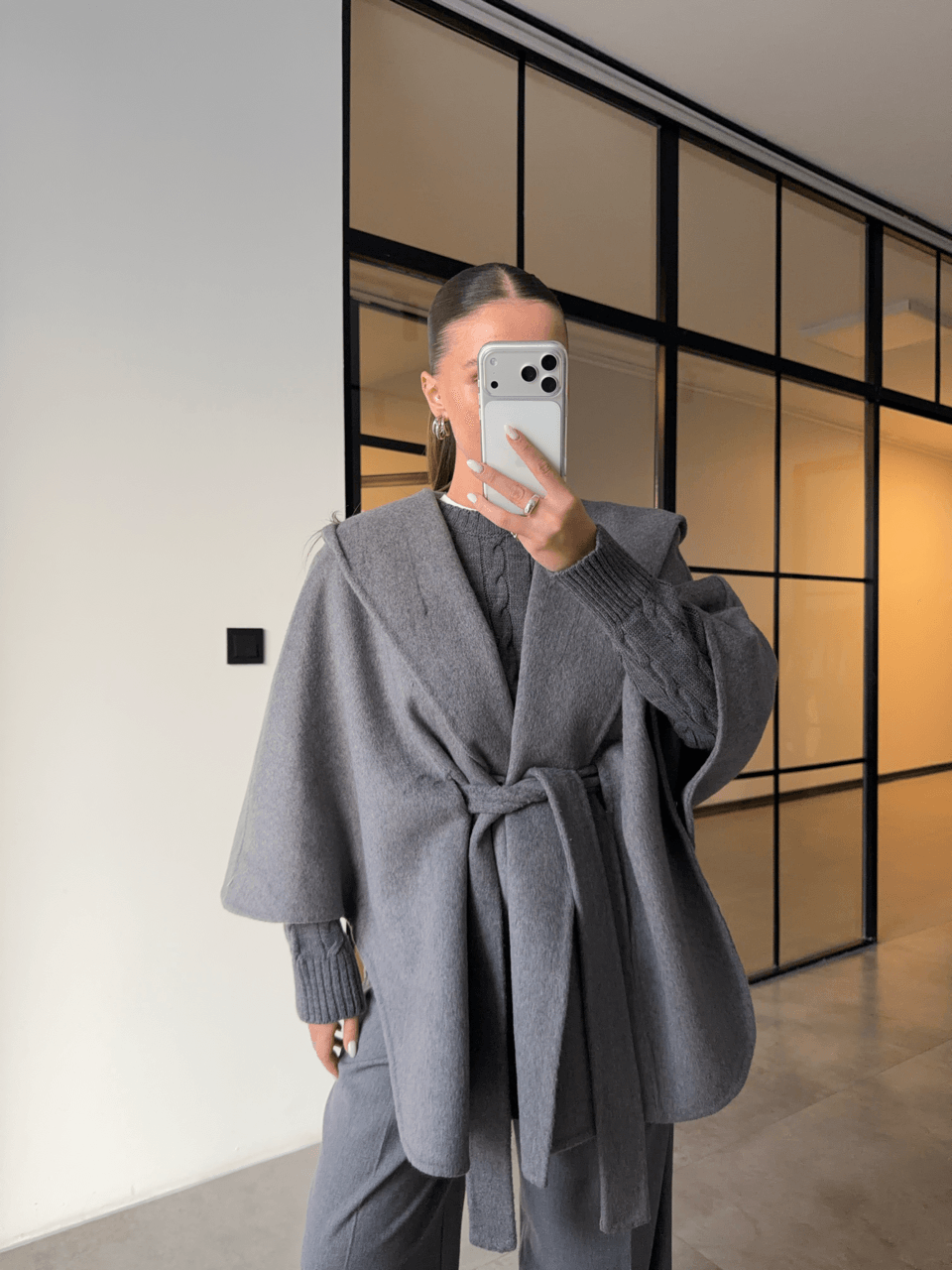 %100 YÜN GRİ PANÇO