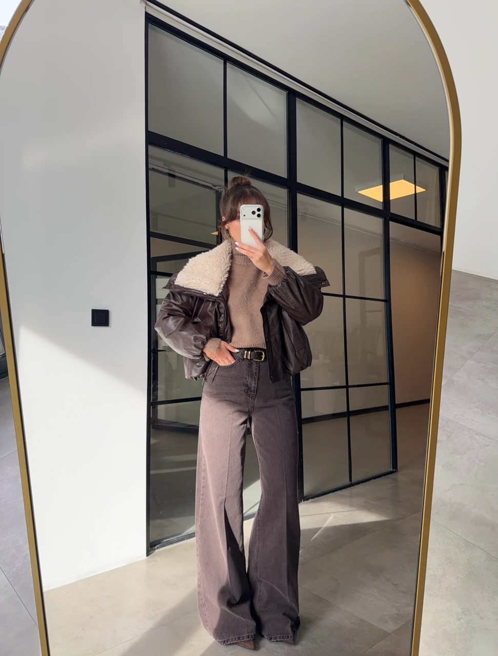 YAKASI KÜRKLÜ ACI KAHVE DERİ CEKET