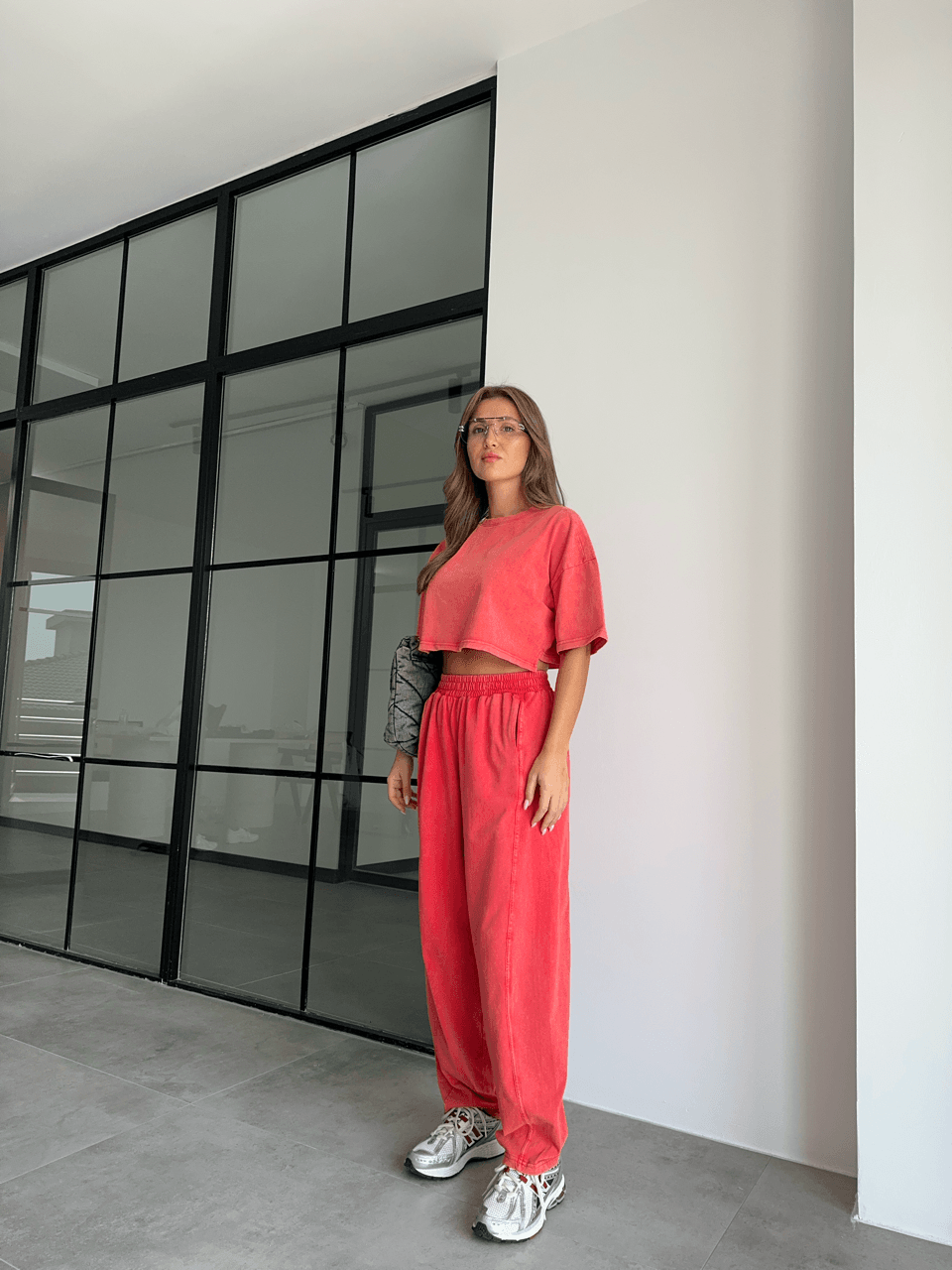 YIKAMALI NAR ÇİÇEĞİ ŞALVAR PANTOLON T-SHİRT TAKIM