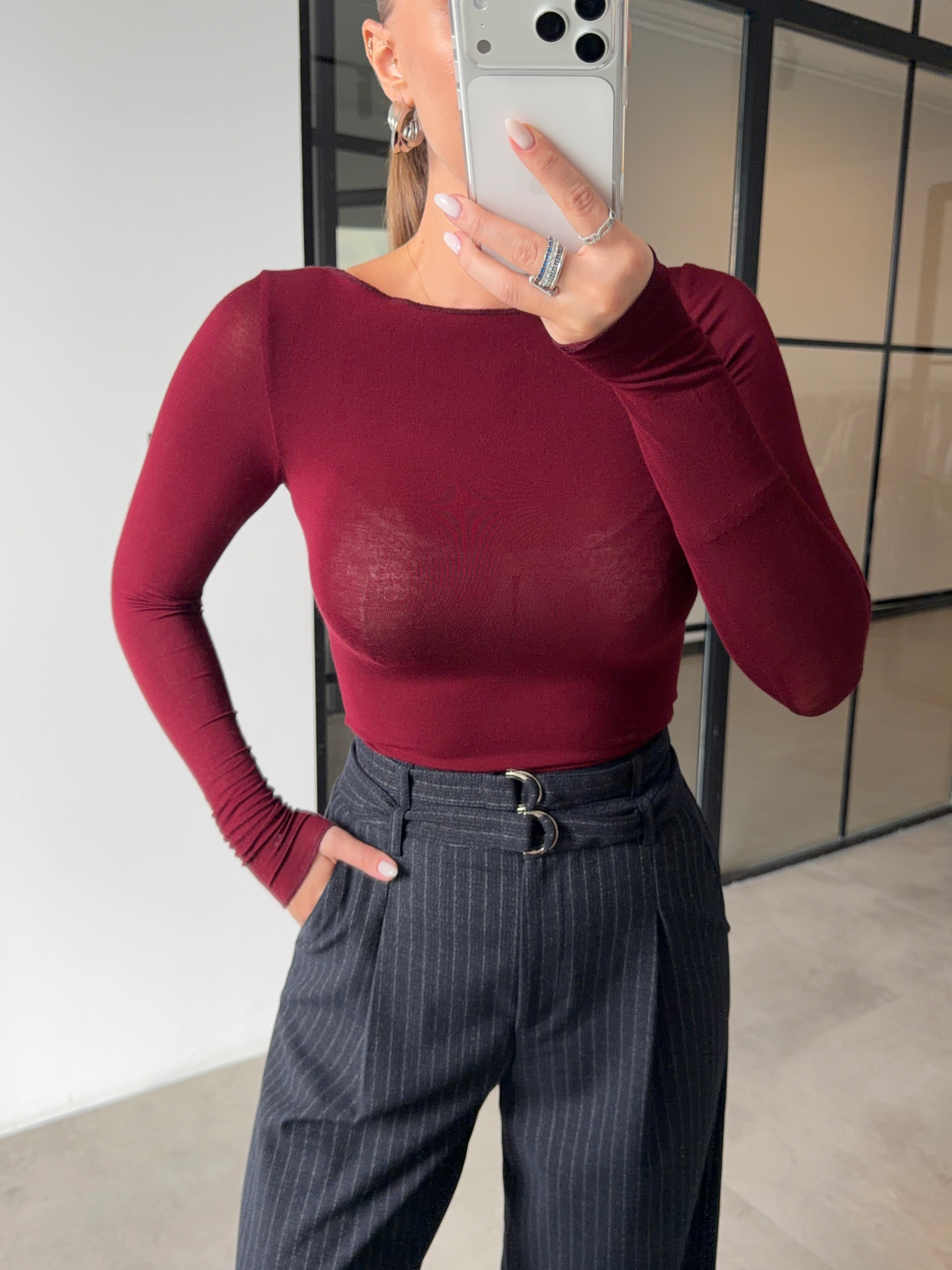 KAYIK YAKA BORDO TRANSPARAN BLUZ