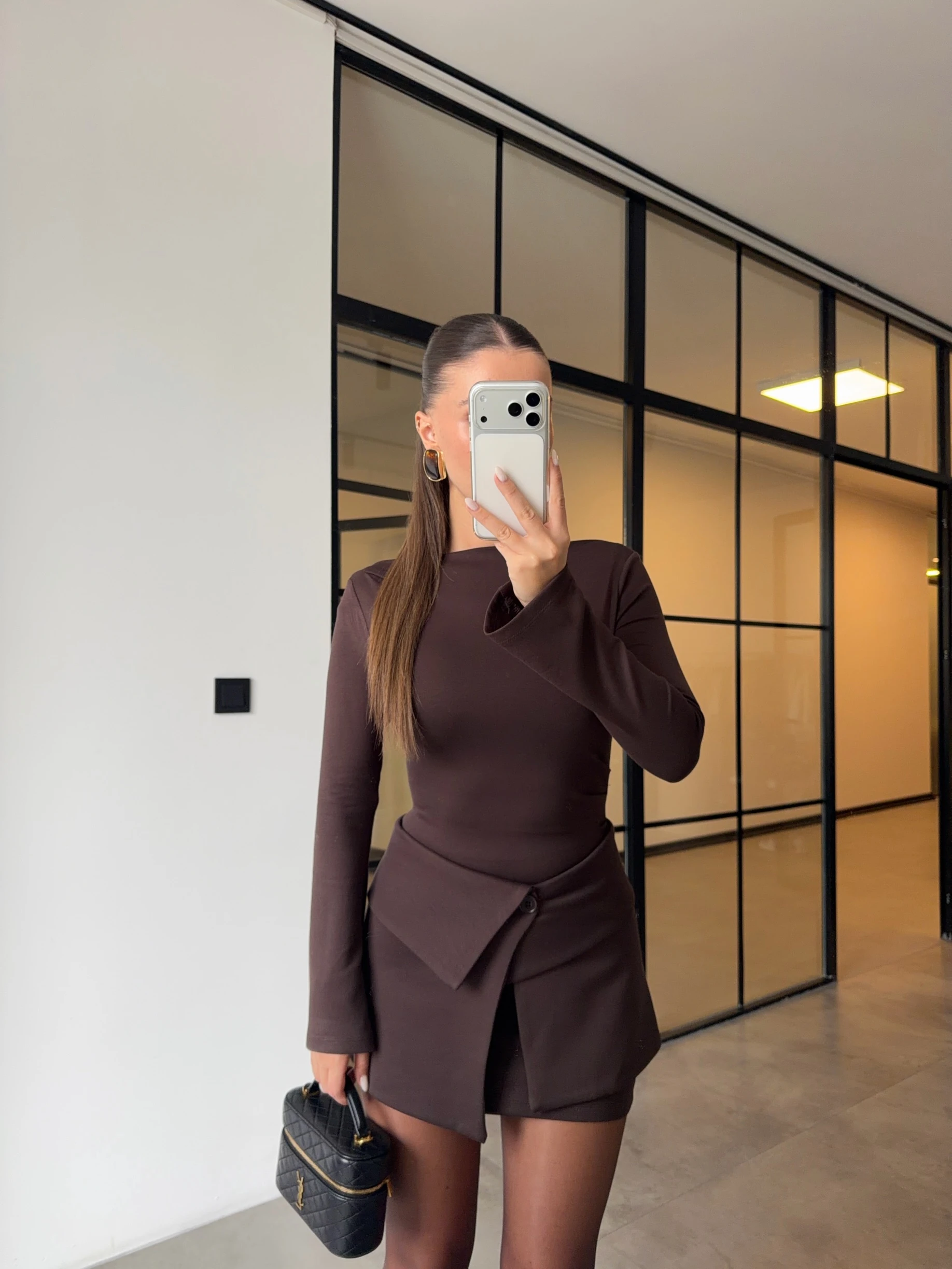 PARÇALI ACI KAHVE MİNİ ELBİSE