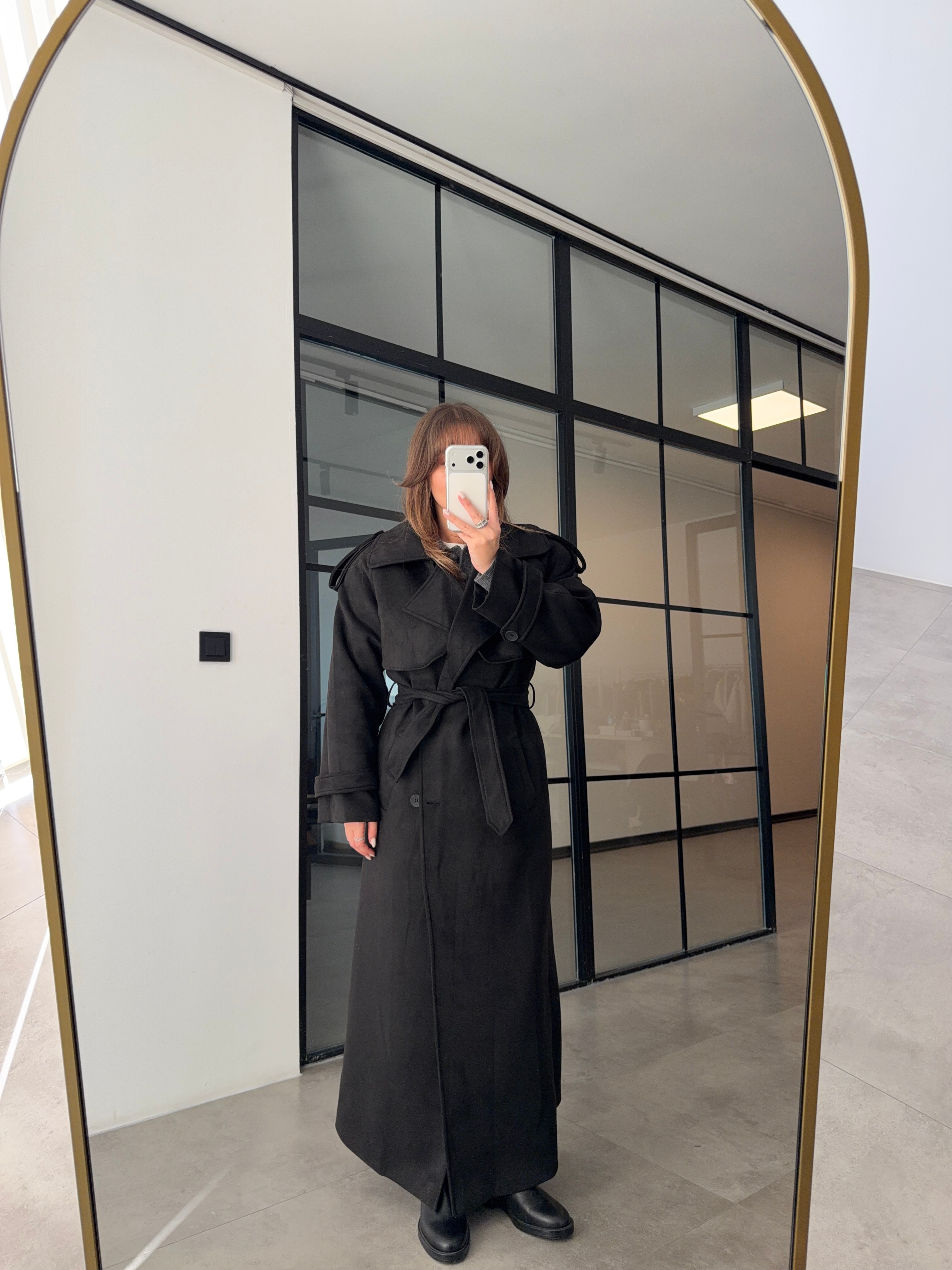 PREMİUM VATKALI SİYAH SÜET TRENÇKOT