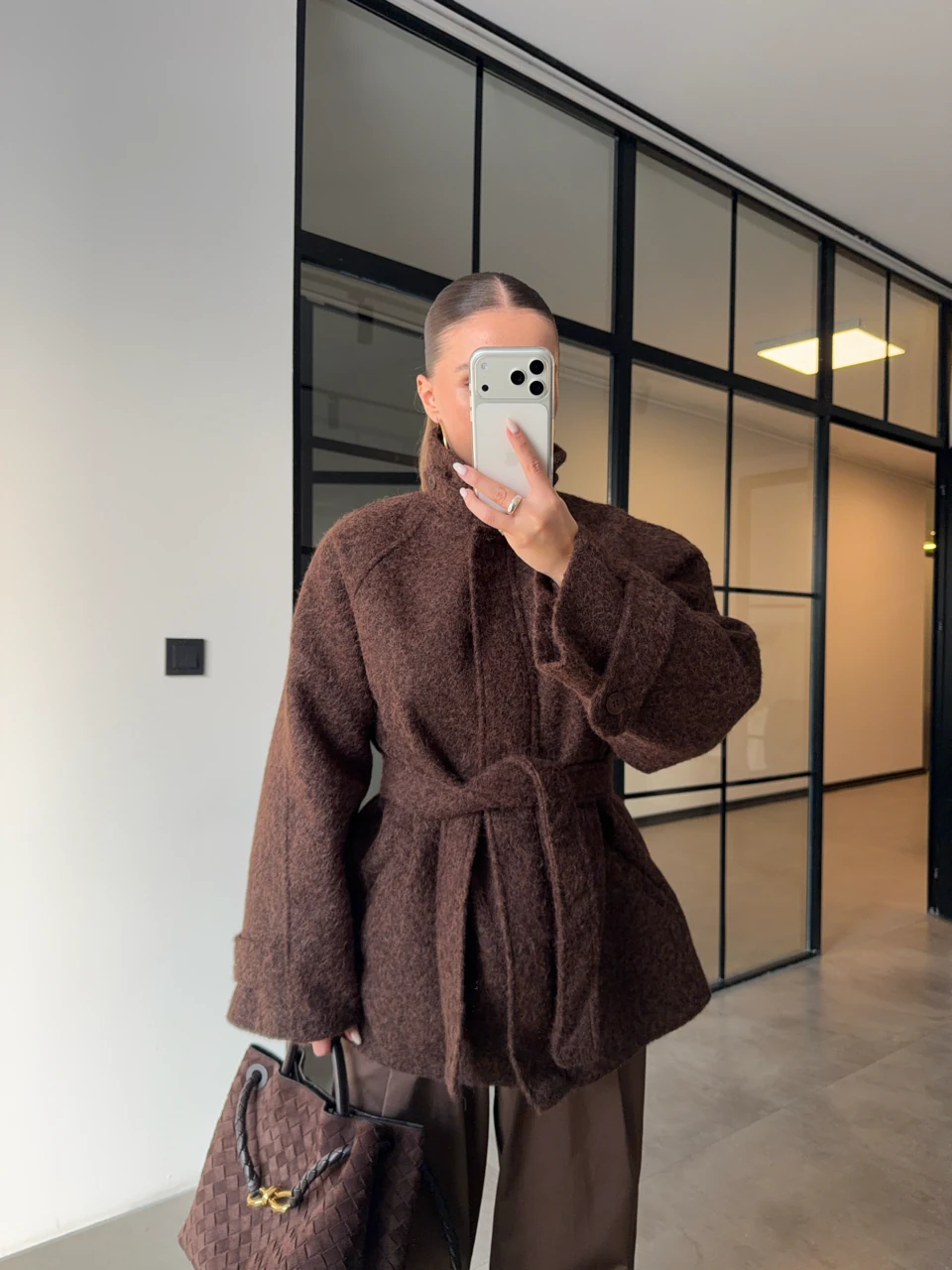 PATLI KUŞAKLI KAŞE KABAN - Kahverengi