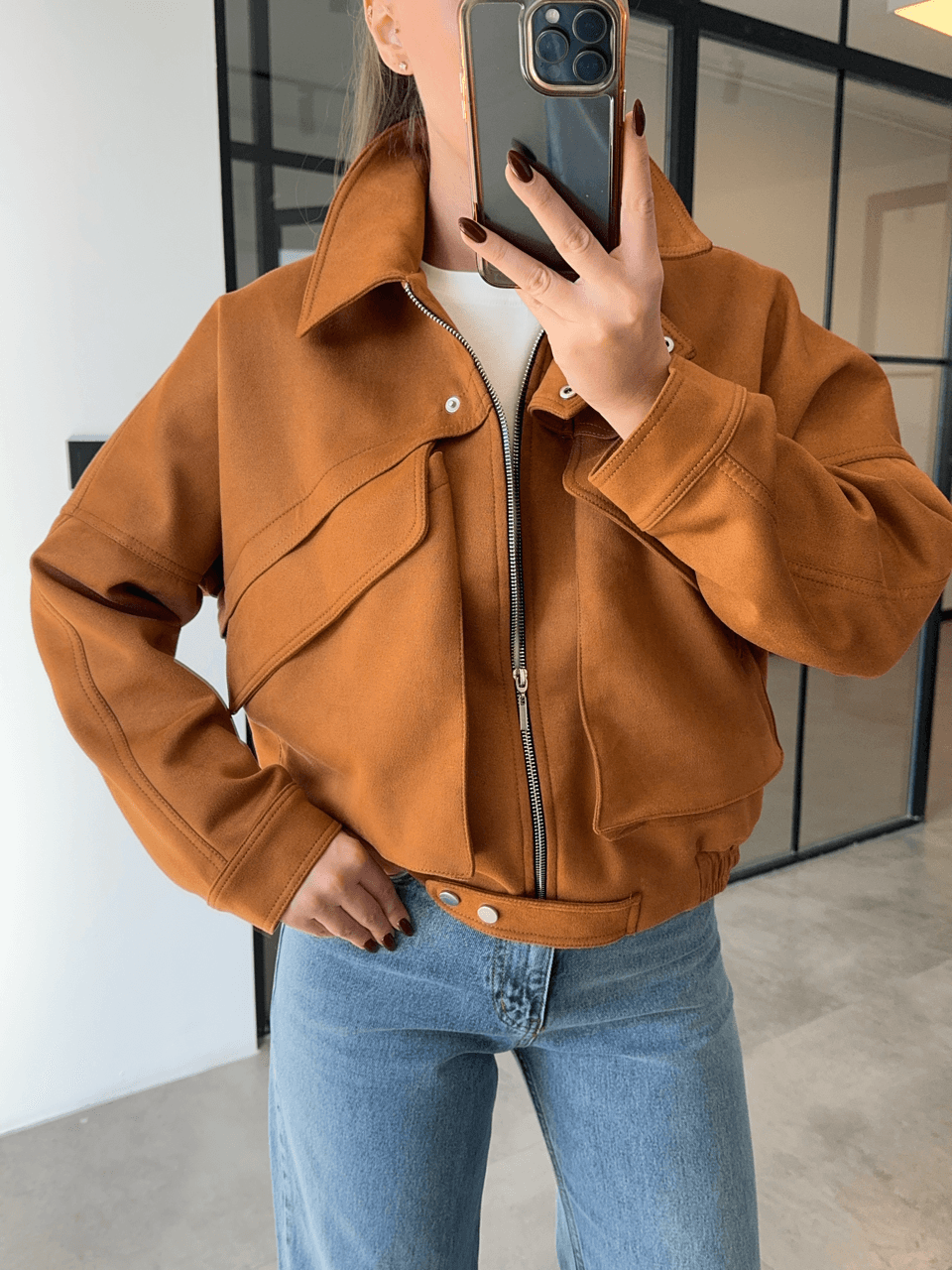 CEP DETAYLI TABA SÜET BOMBER CEKET