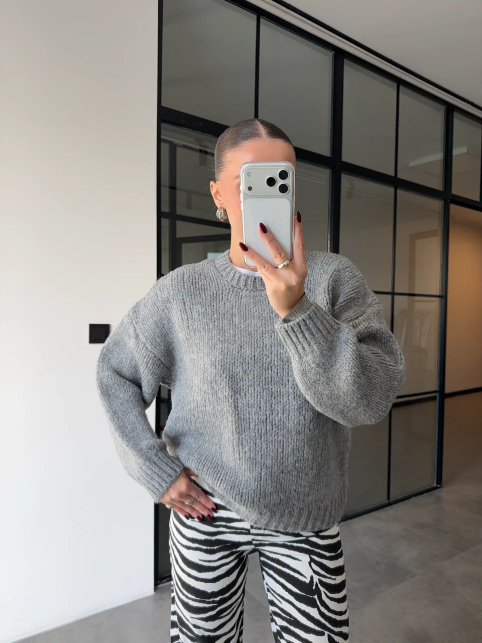 BİSİKLET YAKA KALIN ÖRGÜ GRİ KAZAK