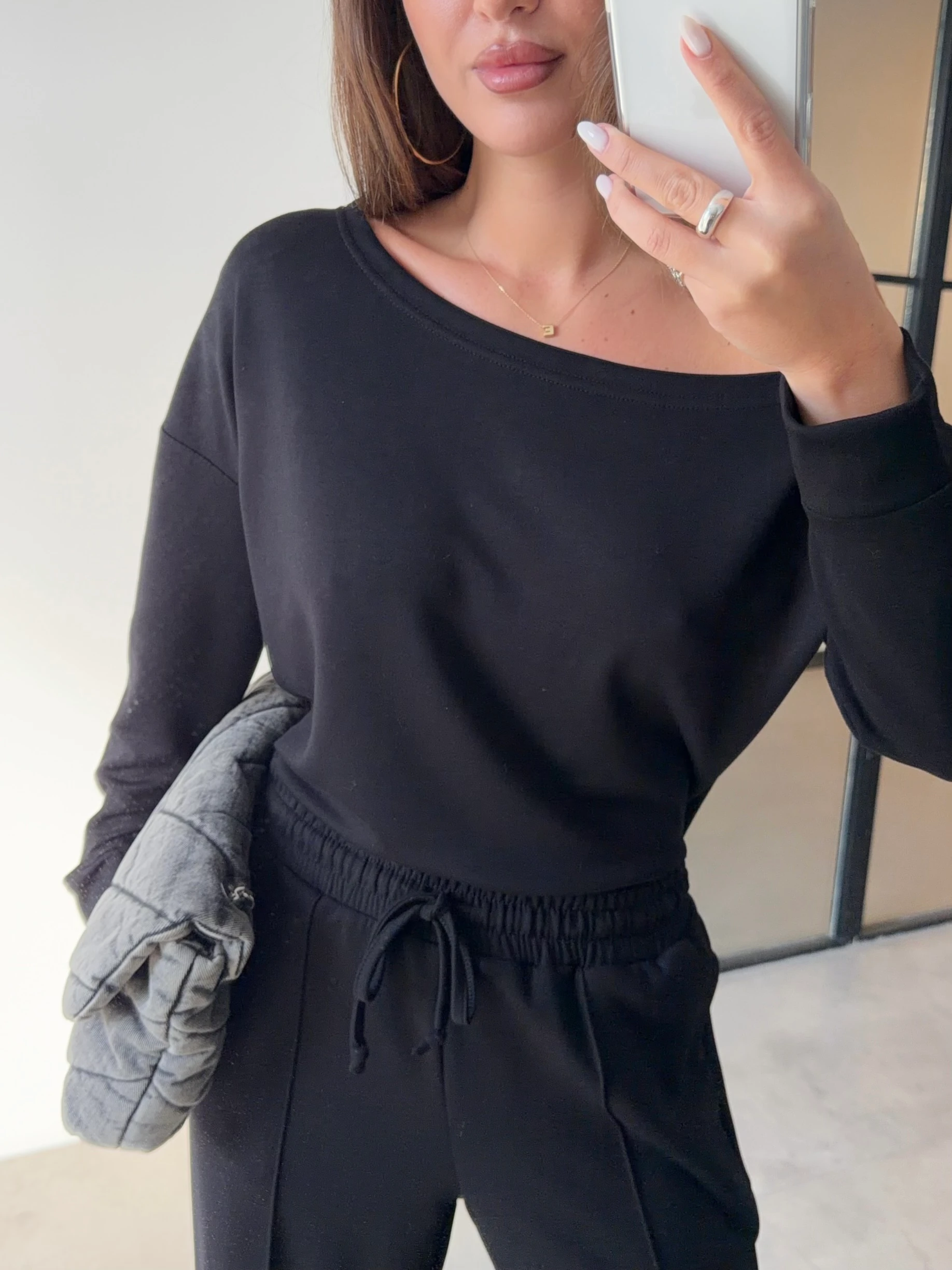 DÜŞÜK OMUZ SİYAH MODAL TAKIM