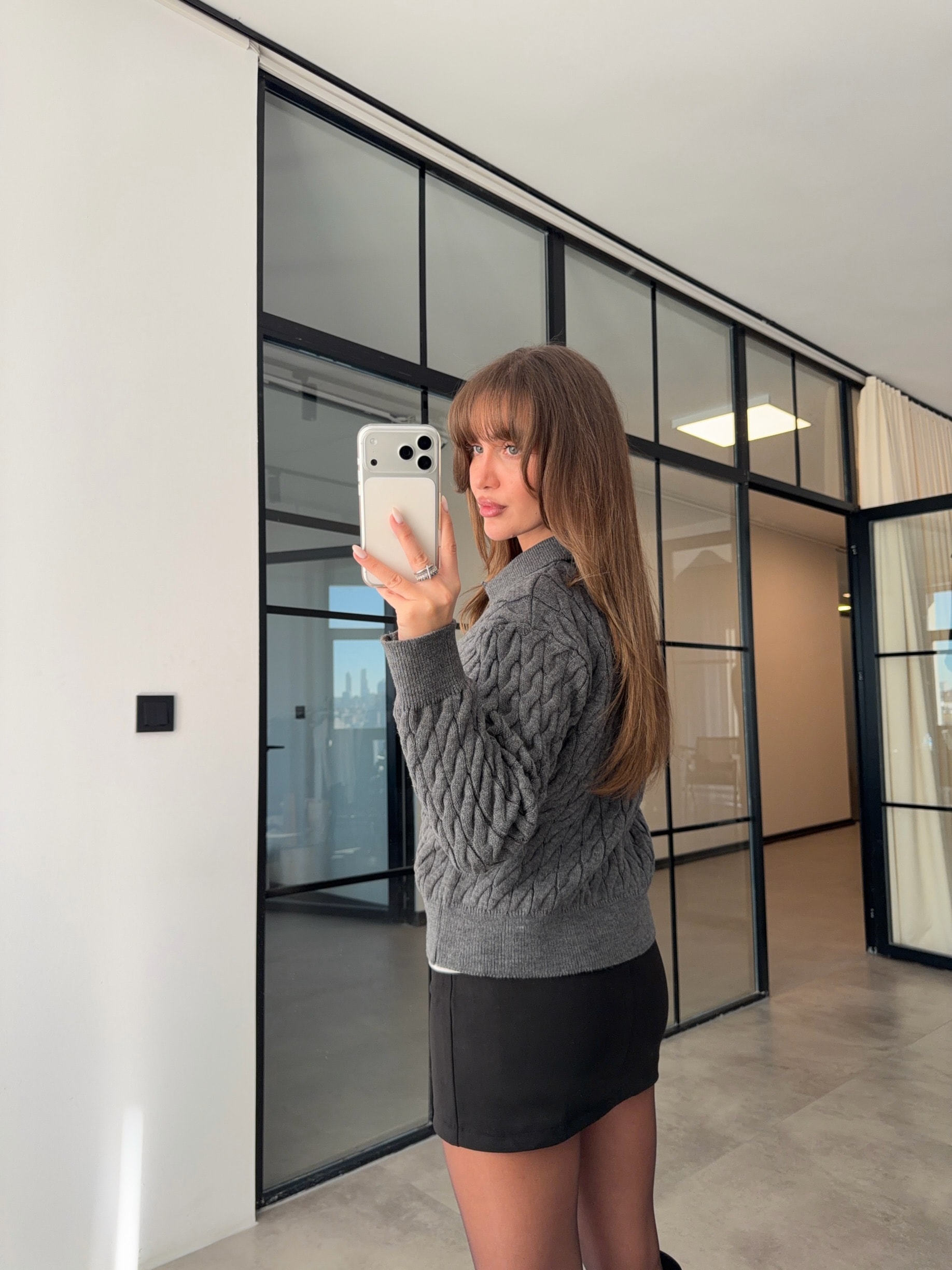 SAÇ ÖRGÜ POLO YAKA ANTRASİT KAZAK