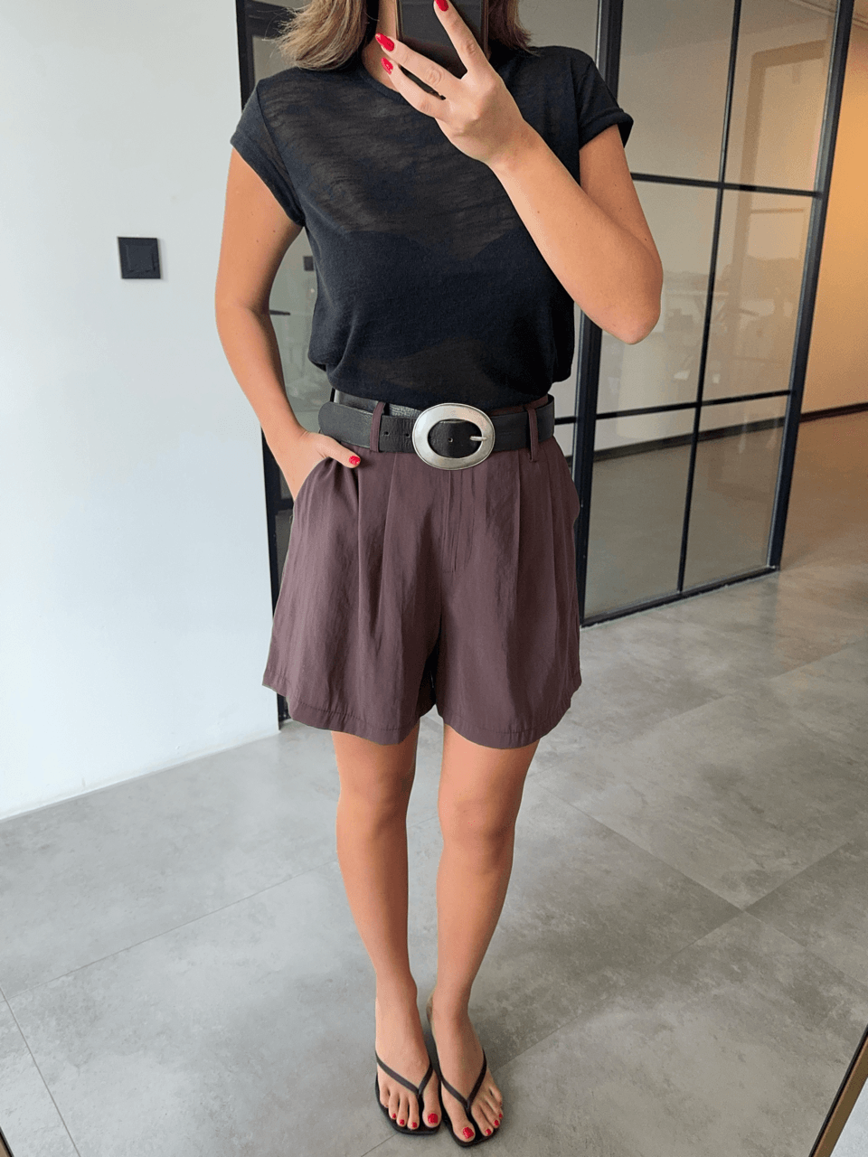 KAHVERENGİ TENCEL BERMUDA ŞORT
