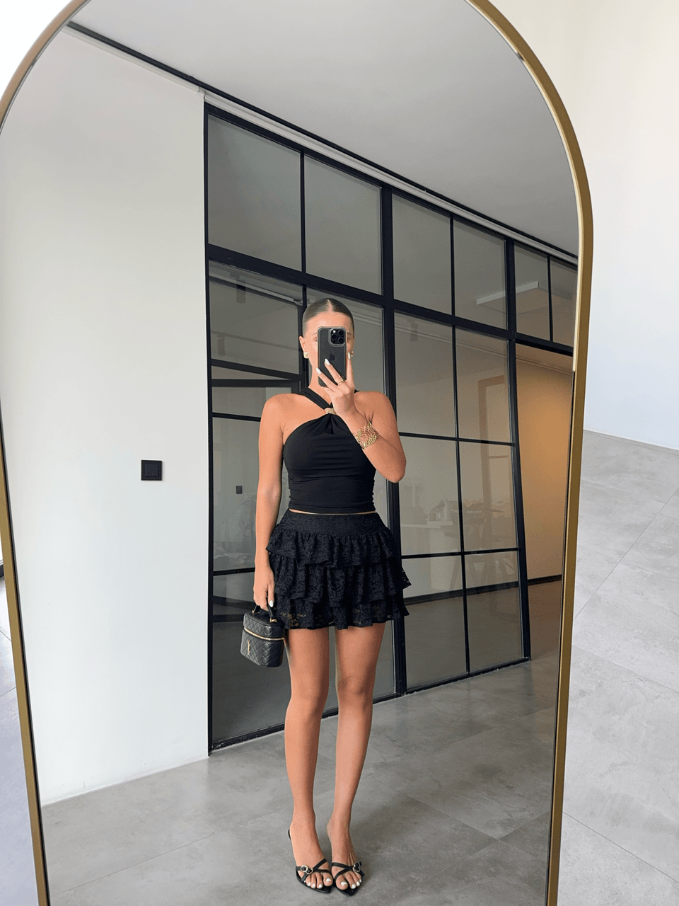 BLACK LACE SKIRT WITH SHORTS INSIDE