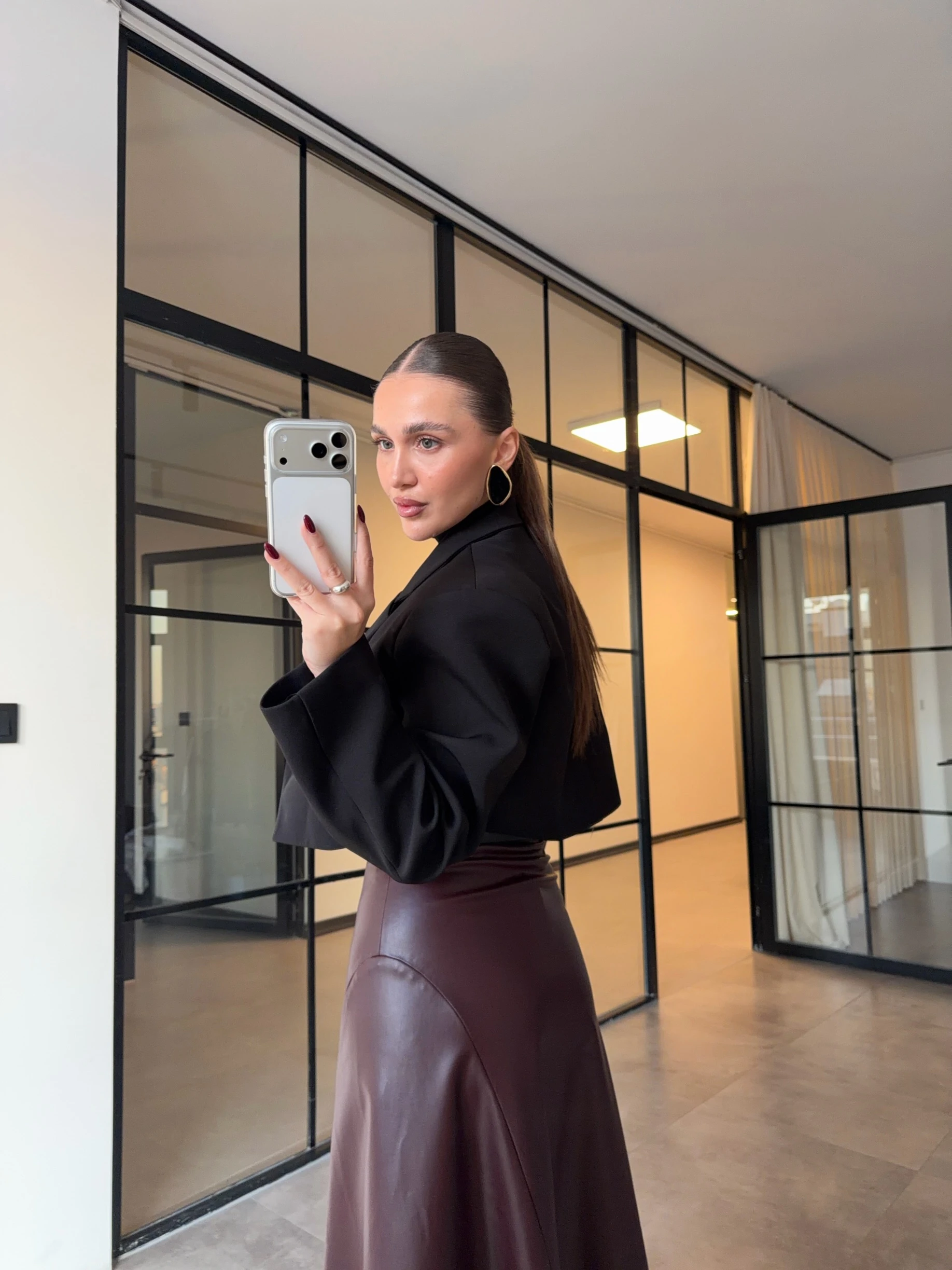 KEMERLİ MAXİ BORDO DERİ ETEK