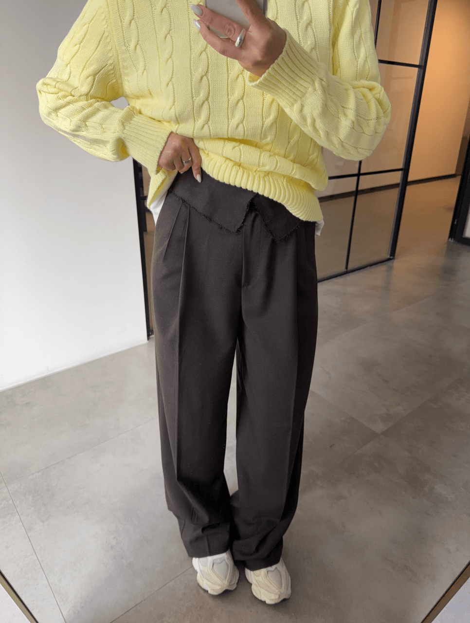 BEL DETAYLI KAHVERENGİ PALAZZO PANTOLON