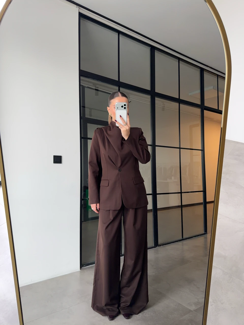 ŞAL DETAYLI CEKET PANTOLON KAHVERENGİ TAKIM