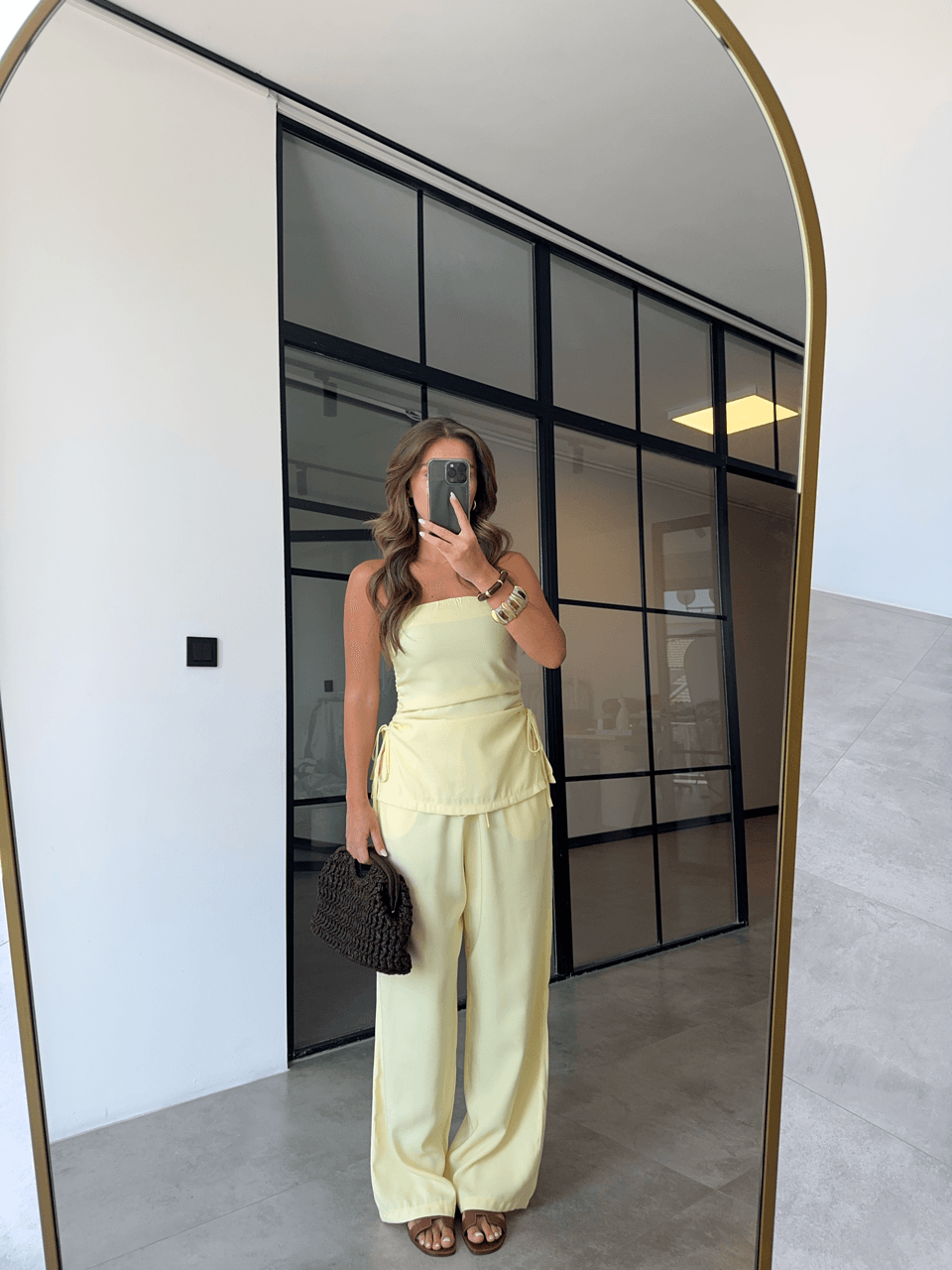 STRAPLESS GATHERED YELLOW SUIT
