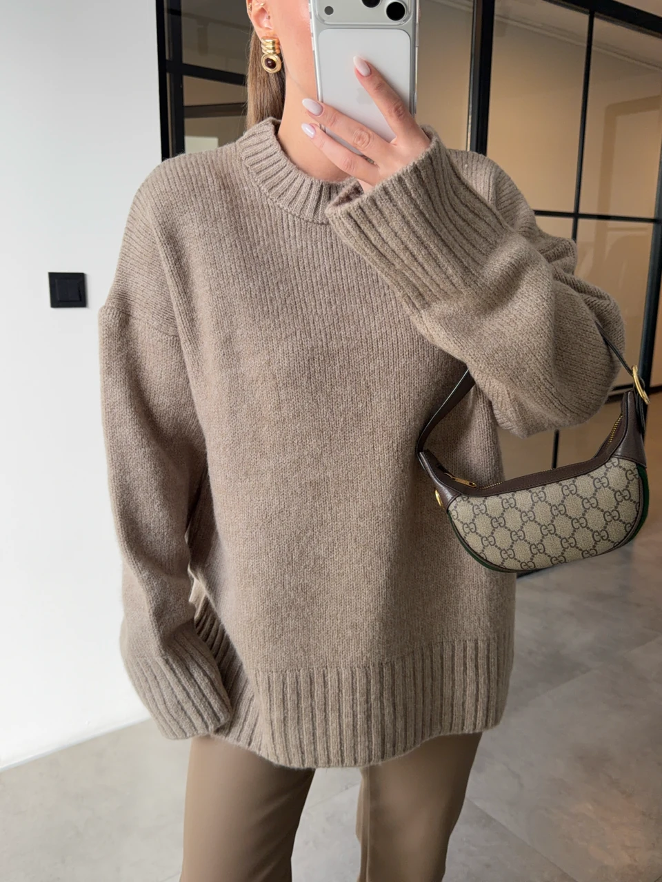 BİSİKLET YAKA OVERSİZE VİZON KAZAK