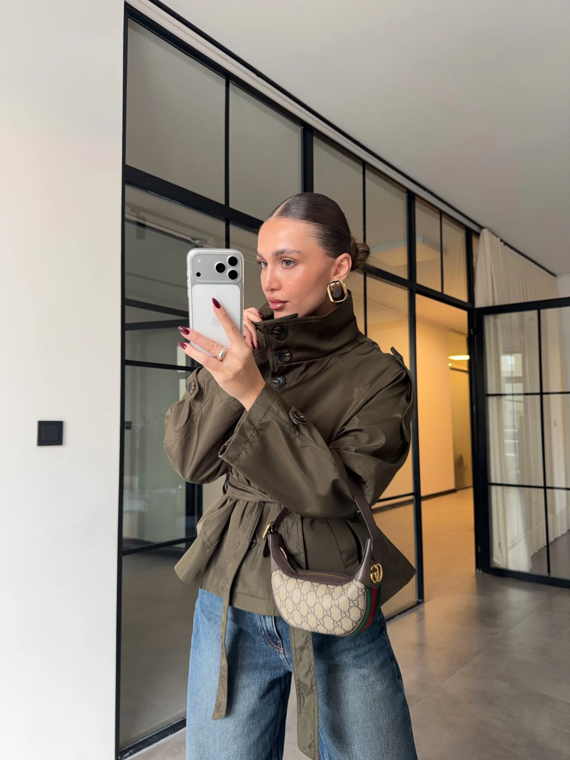 DİK YAKA HAKİ TRENÇKOT