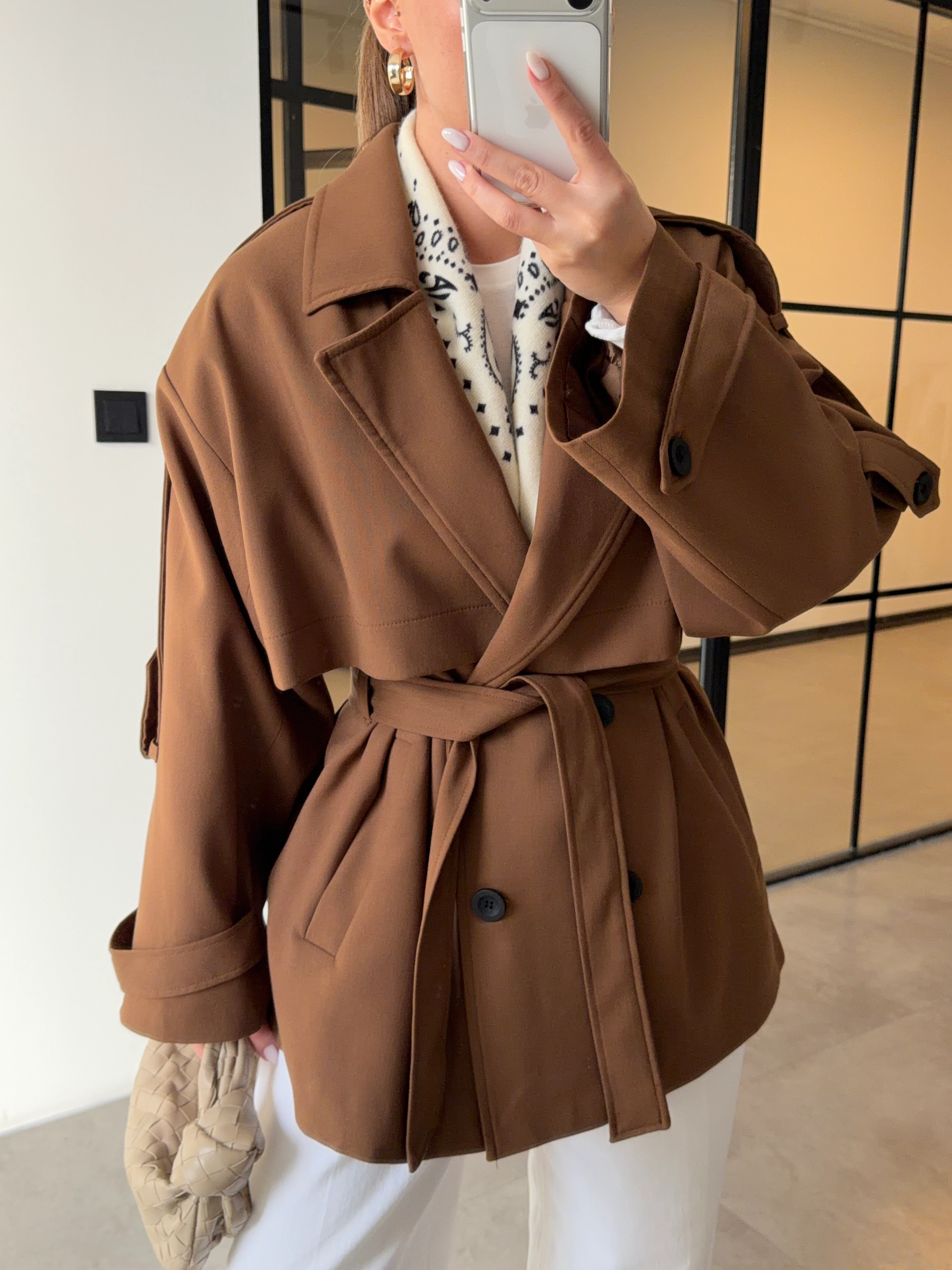 OVERSİZE ARA BOY AÇIK KAHVE TRENÇKOT