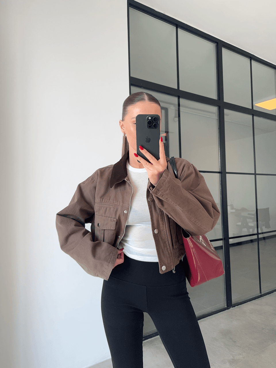 EKOSE ASTARLI CEP DETAYLI CROP CEKET