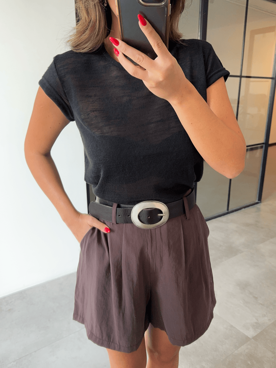 KAHVERENGİ TENCEL BERMUDA ŞORT