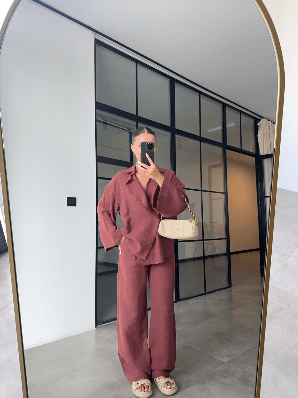 KİMONO PANTOLON BORDO MÜSLİN TAKIM