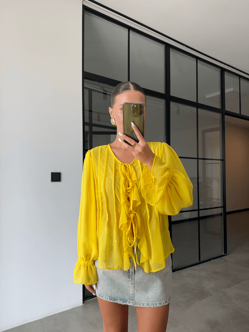 FIRFIRLI SARI ŞİFON BLUZ