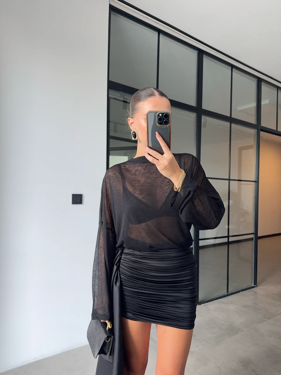 DRAPELİ KUŞAKLI SİYAH ETEK