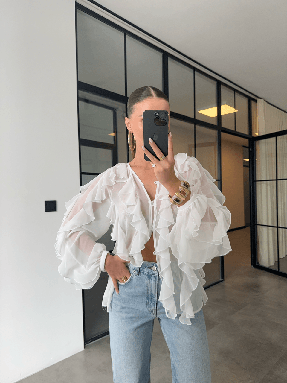 FIRFIR DETAYLI PREMİUM BEYAZ ŞİFON BLUZ