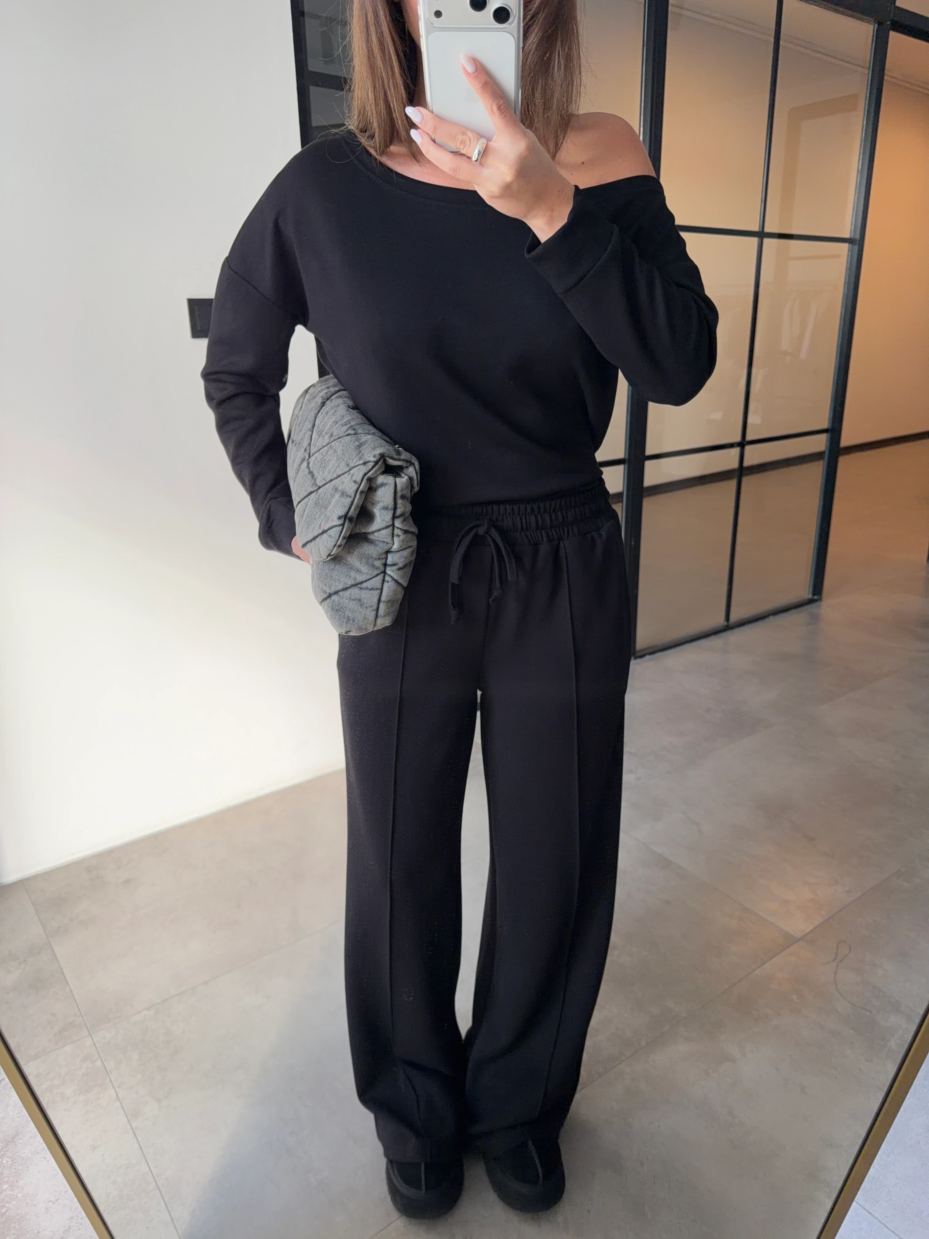 DÜŞÜK OMUZ SİYAH MODAL TAKIM