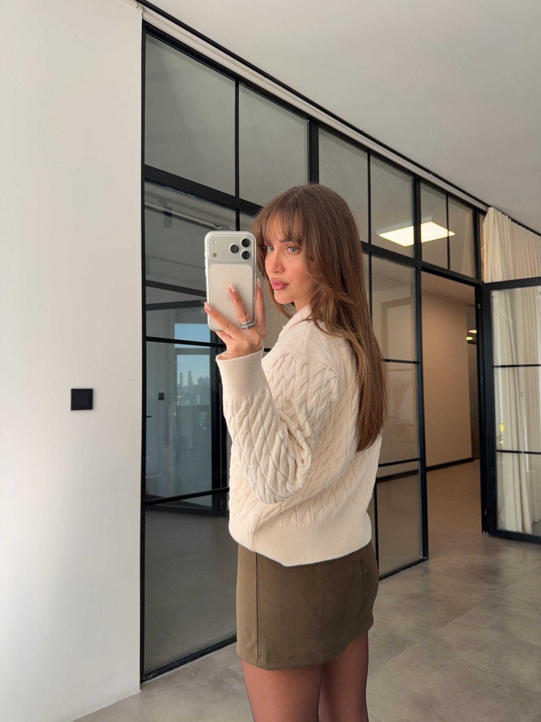 SAÇ ÖRGÜ POLO YAKA KREM KAZAK