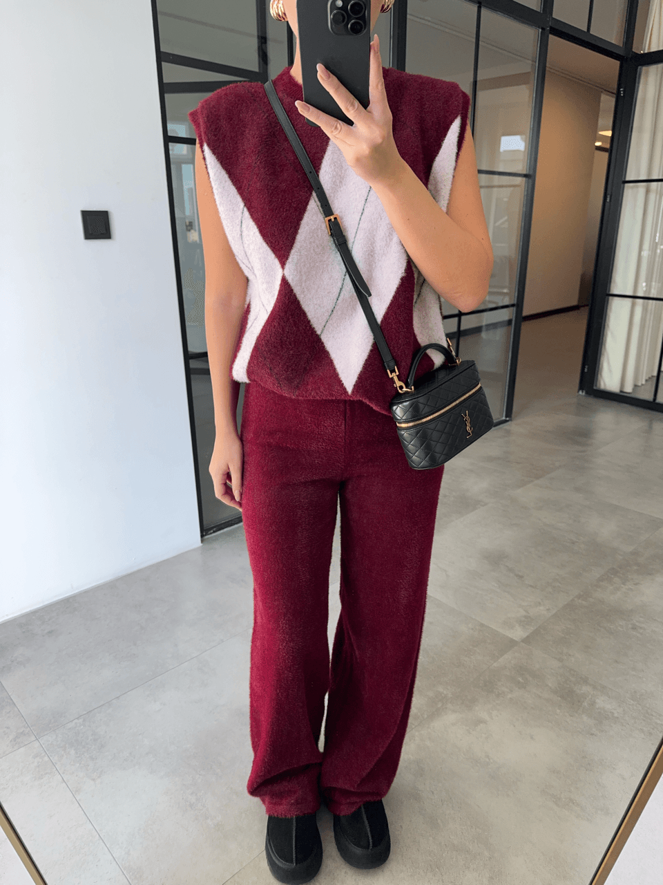 PELUŞ DOKULU BORDO TRİKO PANTOLON