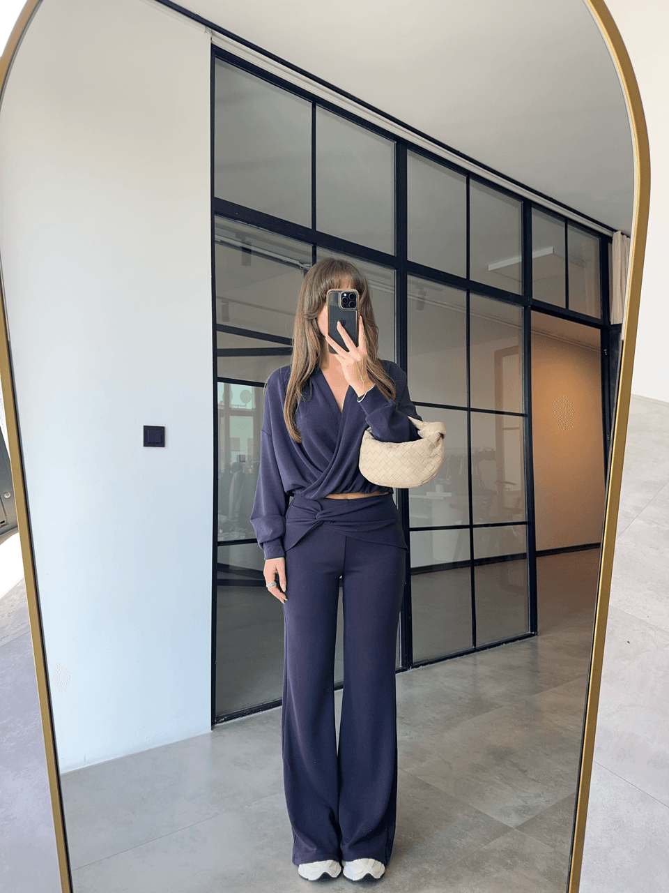 DÜĞÜMLÜ PANTOLON KRUVAZE SWEAT LACİVERT MODAL TAKIM
