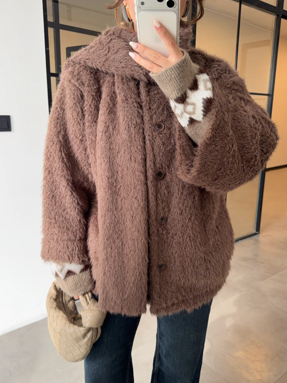 FULARLI PELUŞ KISA KABAN