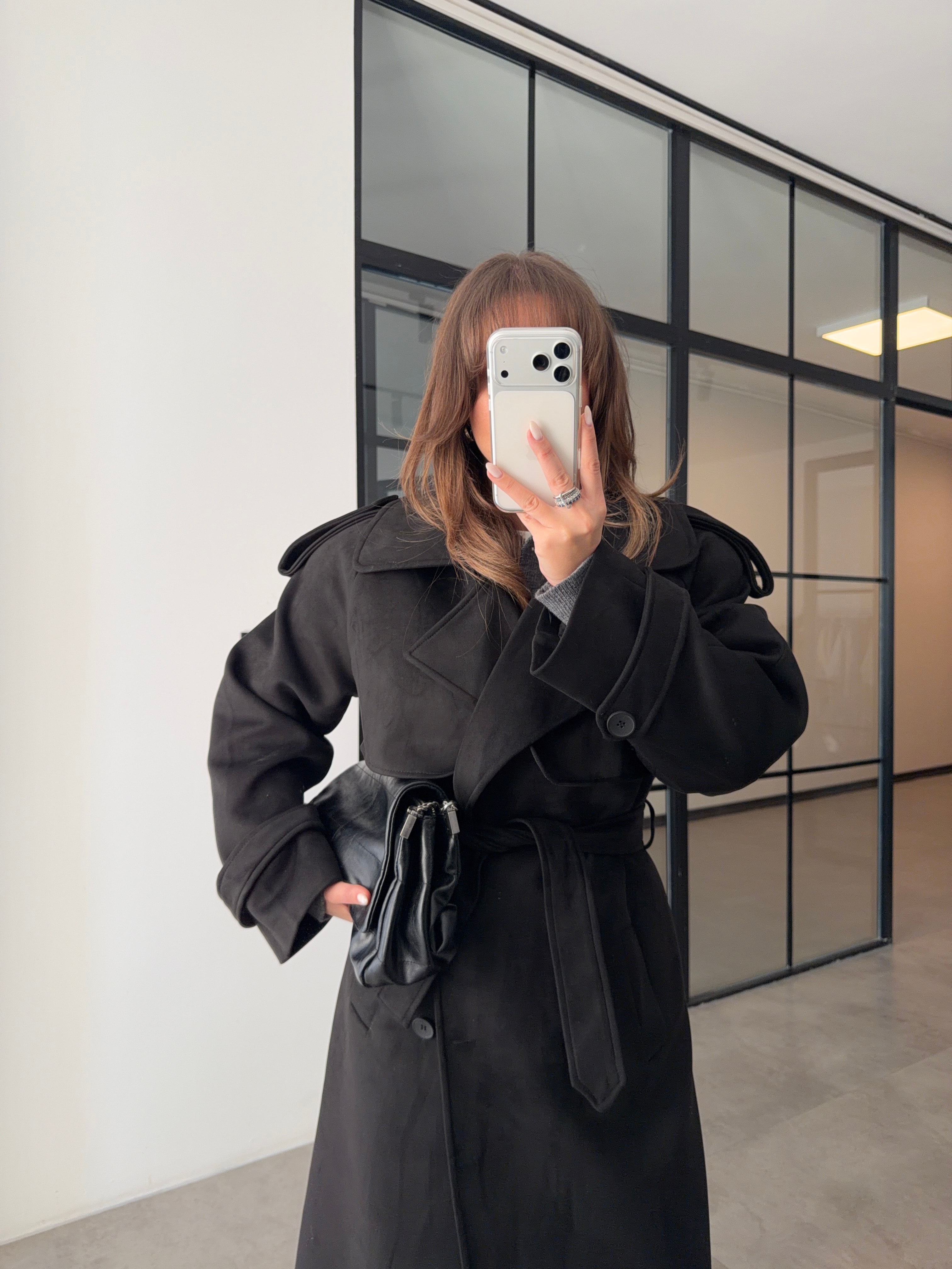 PREMİUM VATKALI SİYAH SÜET TRENÇKOT