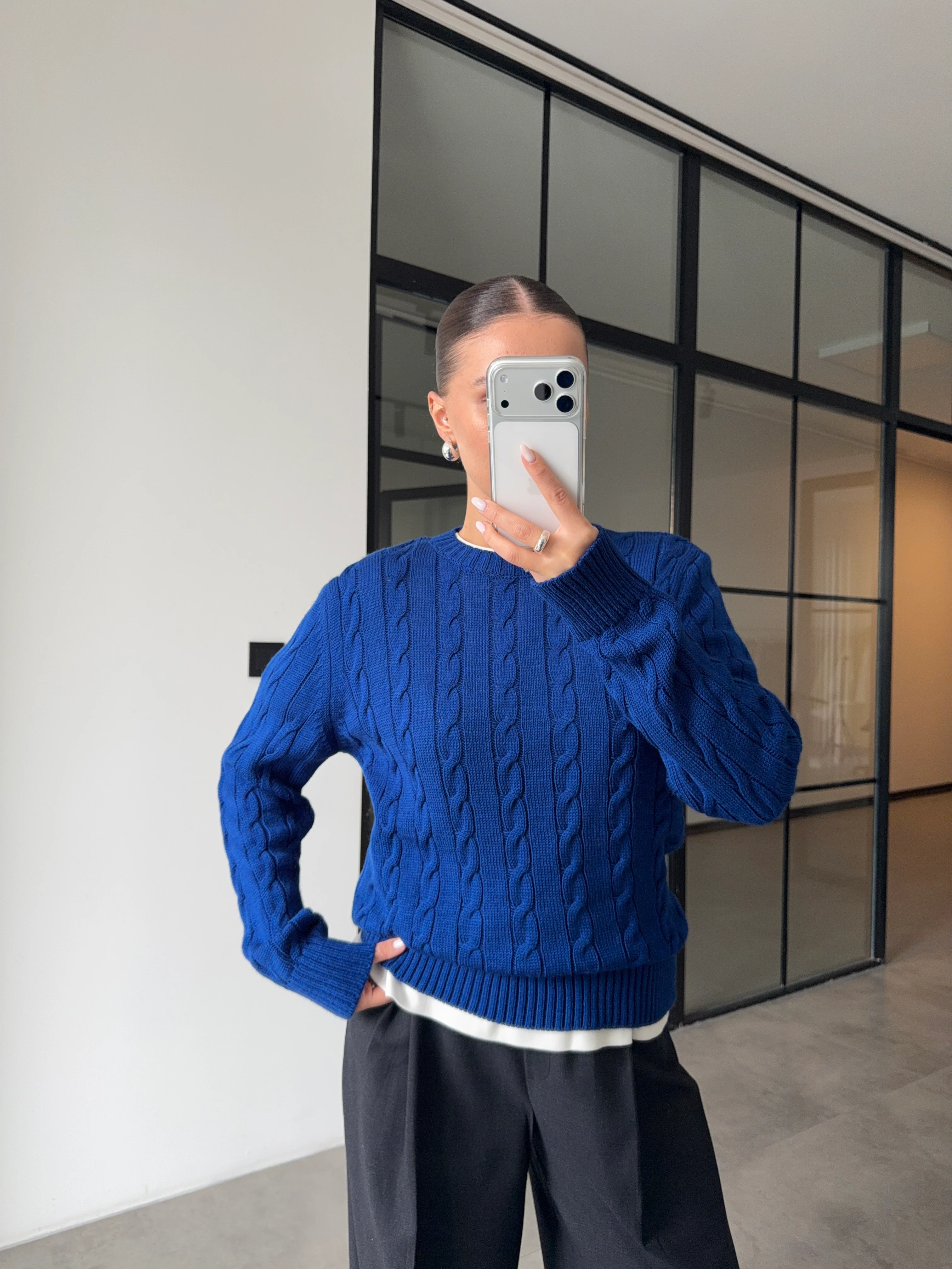 SAÇ ÖRGÜ SAKS MAVİ TRİKO KAZAK